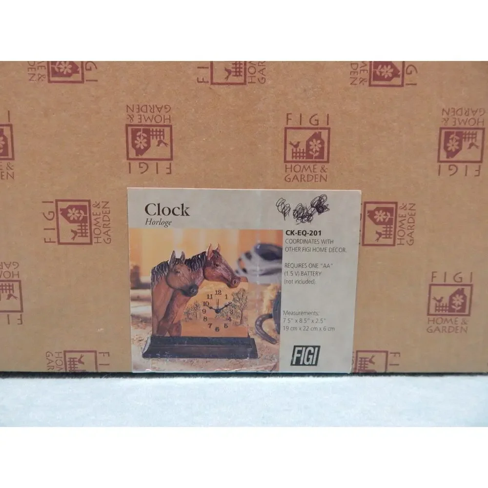 Vintage Horse Themed Accent Clock by Horiage 2002 Figi Graphics Resin New in Box